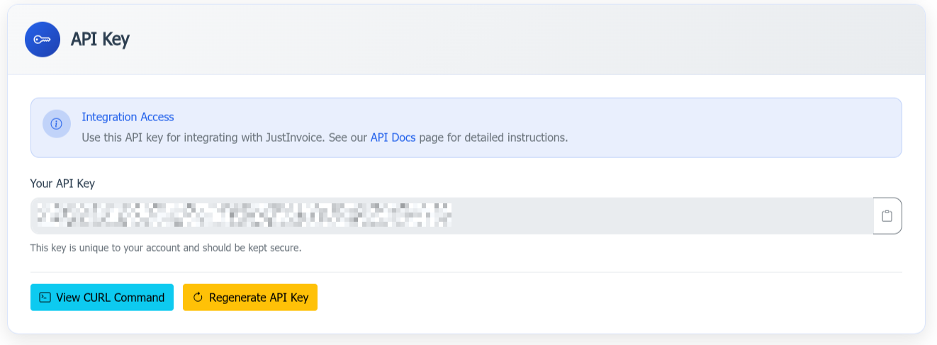 Settings API Key Screenshot