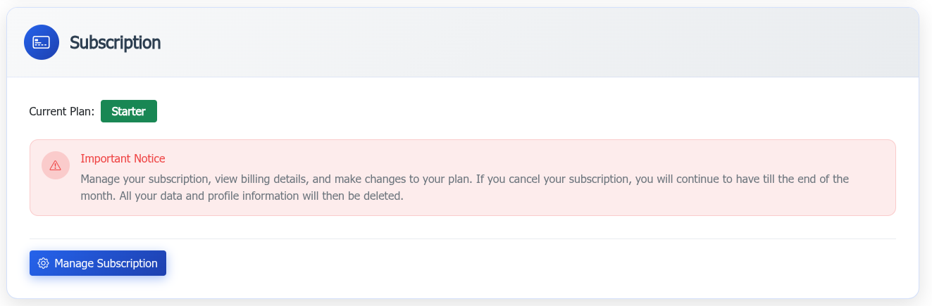 Settings Subscription Screenshot